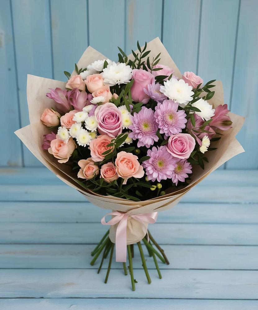 Букет цветов из: Хризантемы, Розы и Альстромерии в Старой Ситне