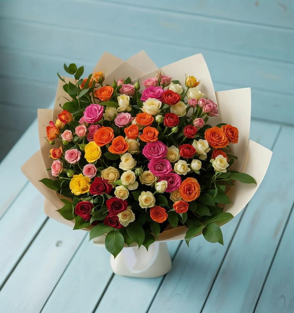 Букет Микс из разноцветных кустовых роз в Старой Ситне