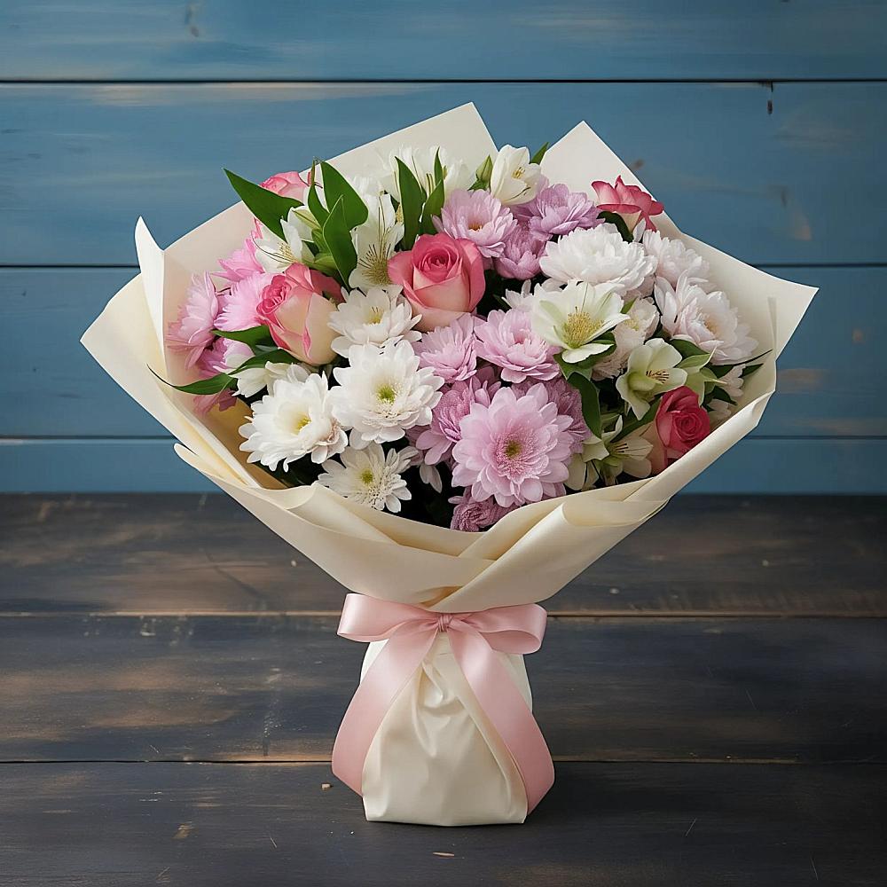 Букет цветов из: Хризантемы, Альстромерии и Розы в Старой Ситне